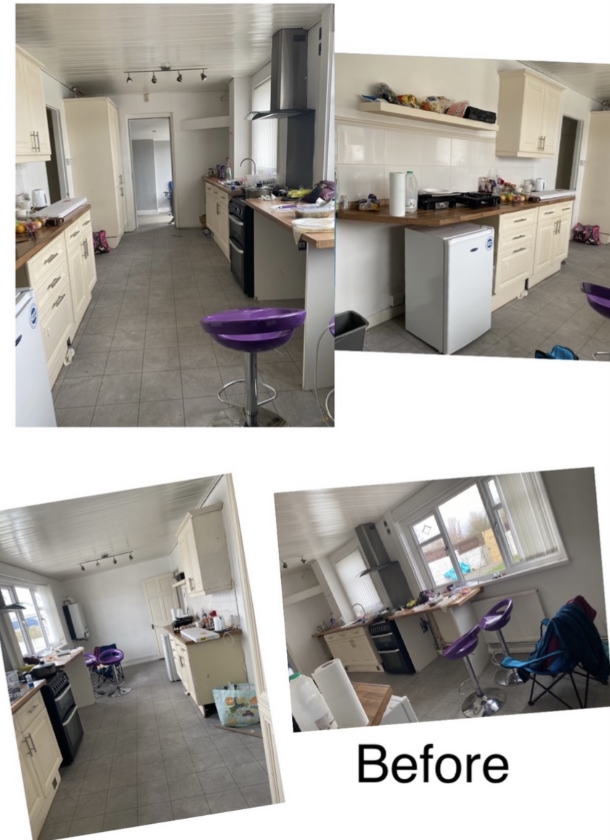 Collage showing the kitchen before its complete renovation